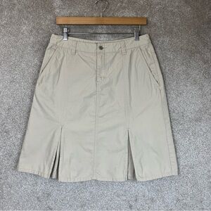 Eddie Bauer Skirt Womens 10 Tan Cotton Flare Pleated Front Zip Pockets- 3162*